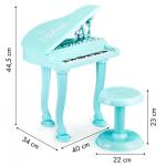 Vaikiškas pianinas - fortepijonas su mikrofonu ir kėdute - mėlynas